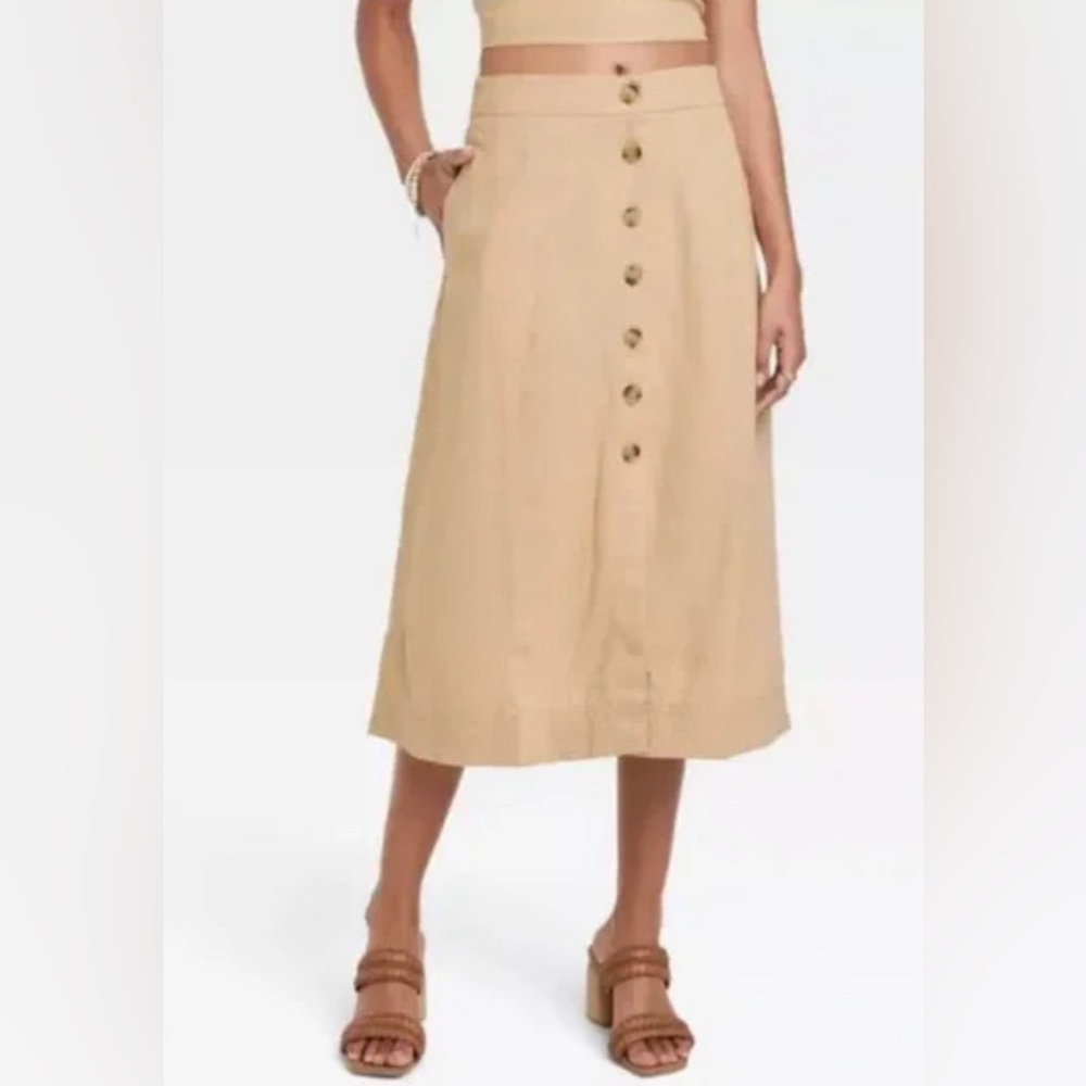 Universal Thread Beige Button-Front Midi Skirt